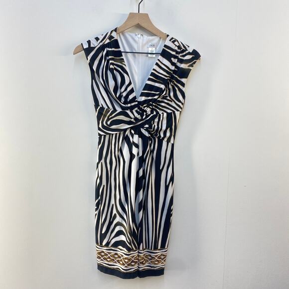 Vintage Cache Animal Print Zebra Dress Black & White Jersey 0 Safari Vacation - Picture 6 of 7